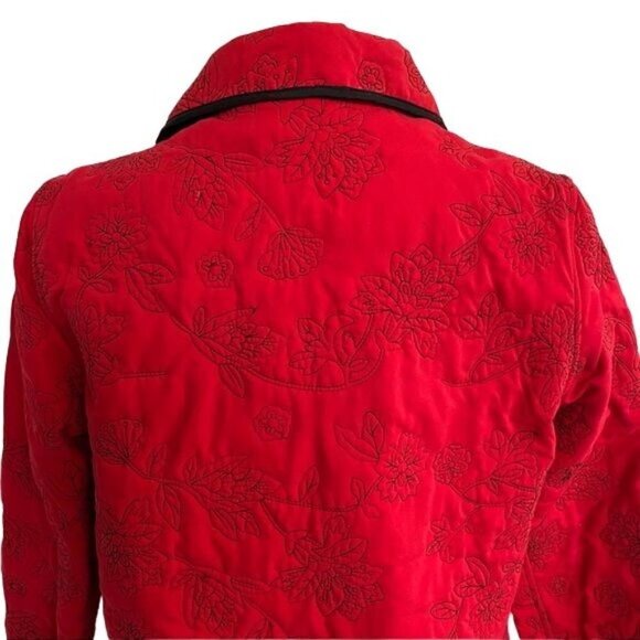 Vintage Analogy Embroidered Quilted Snap Button Down Coat Soft Shell Jacket Size - Picture 8 of 10